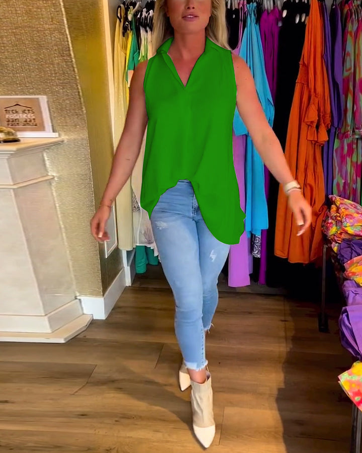 Label Noir Amsterdam™ | Mouwloze top met ruches en revers