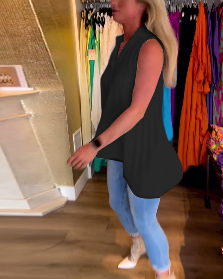 Label Noir Amsterdam™ | Mouwloze top met ruches en revers
