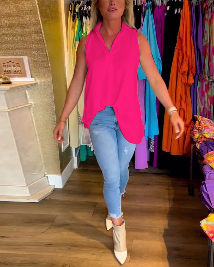 Label Noir Amsterdam™ | Mouwloze top met ruches en revers