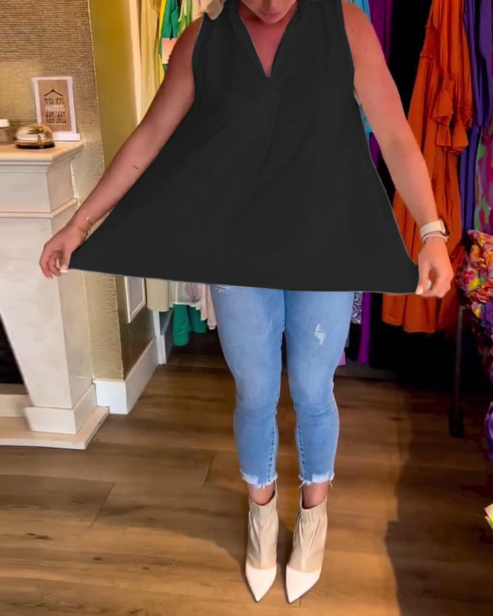 Label Noir Amsterdam™ | Mouwloze top met ruches en revers