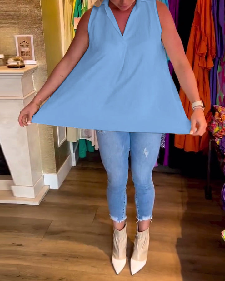 Label Noir Amsterdam™ | Mouwloze top met ruches en revers