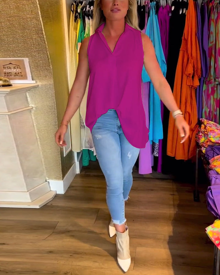 Label Noir Amsterdam™ | Mouwloze top met ruches en revers