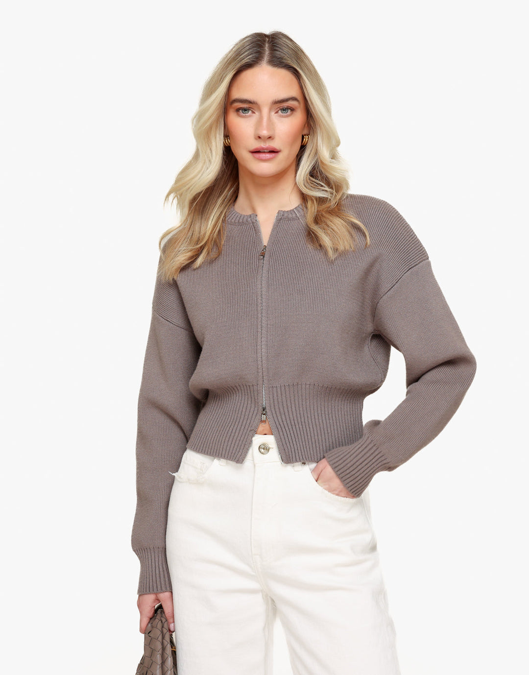 Taupe Gebreide Rits - Vest