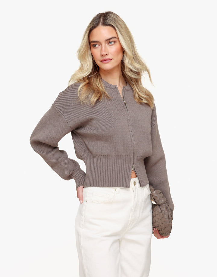 Taupe Gebreide Rits - Vest