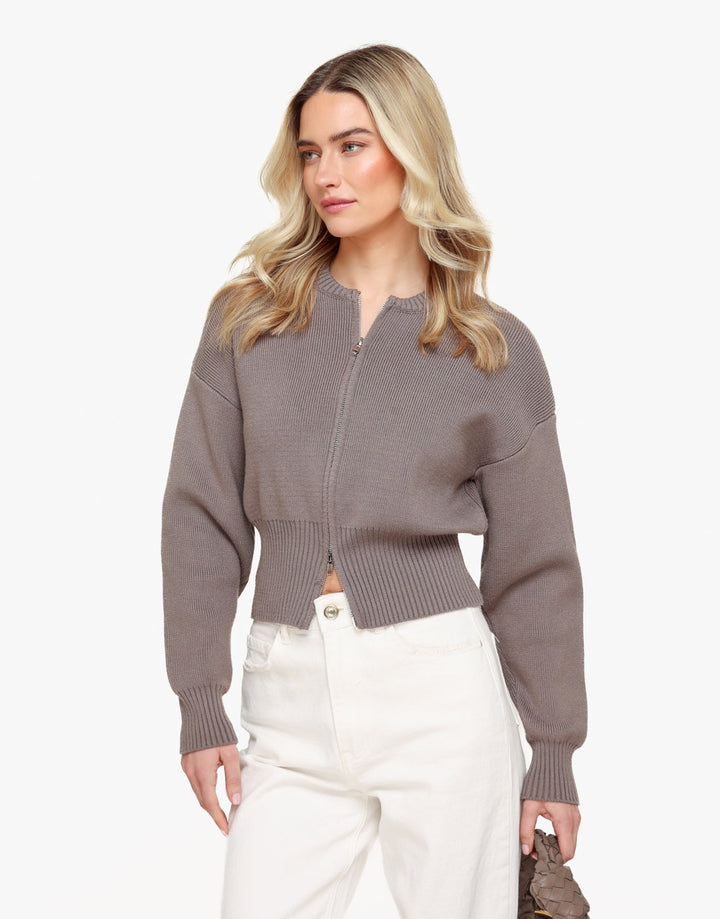 Taupe Gebreide Rits - Vest