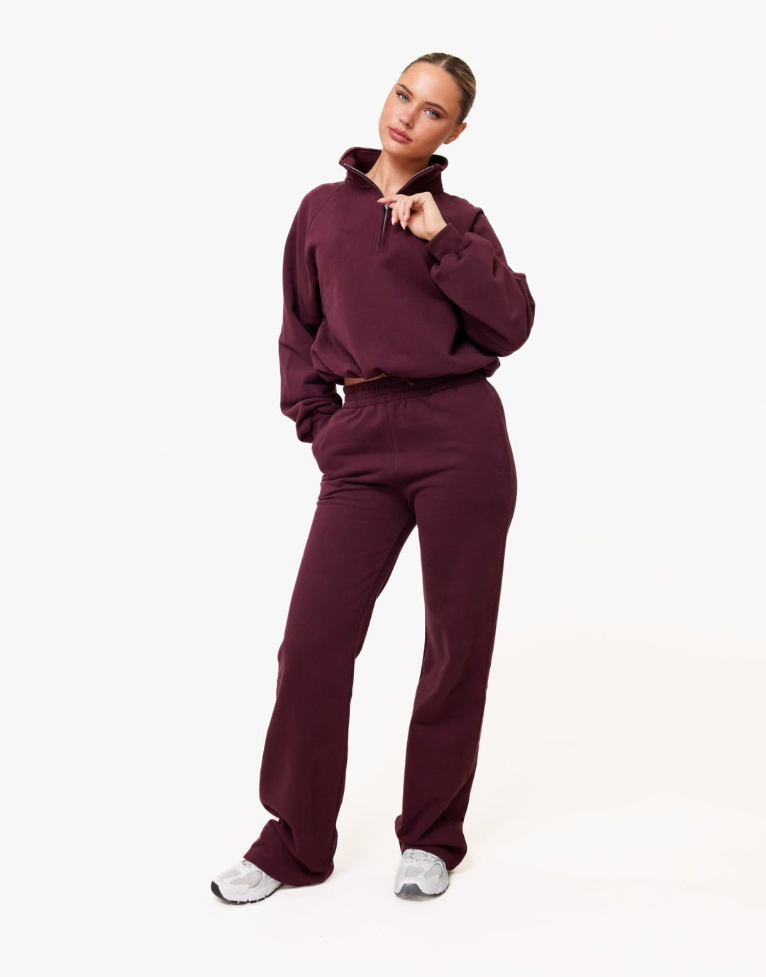 Aubergine Cropped Rits Jogging - Vest