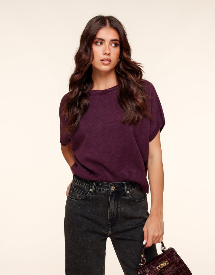 Aubergine Gebreide SS - Top