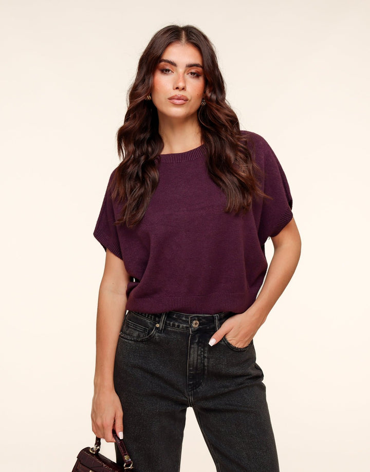 Aubergine Gebreide SS - Top