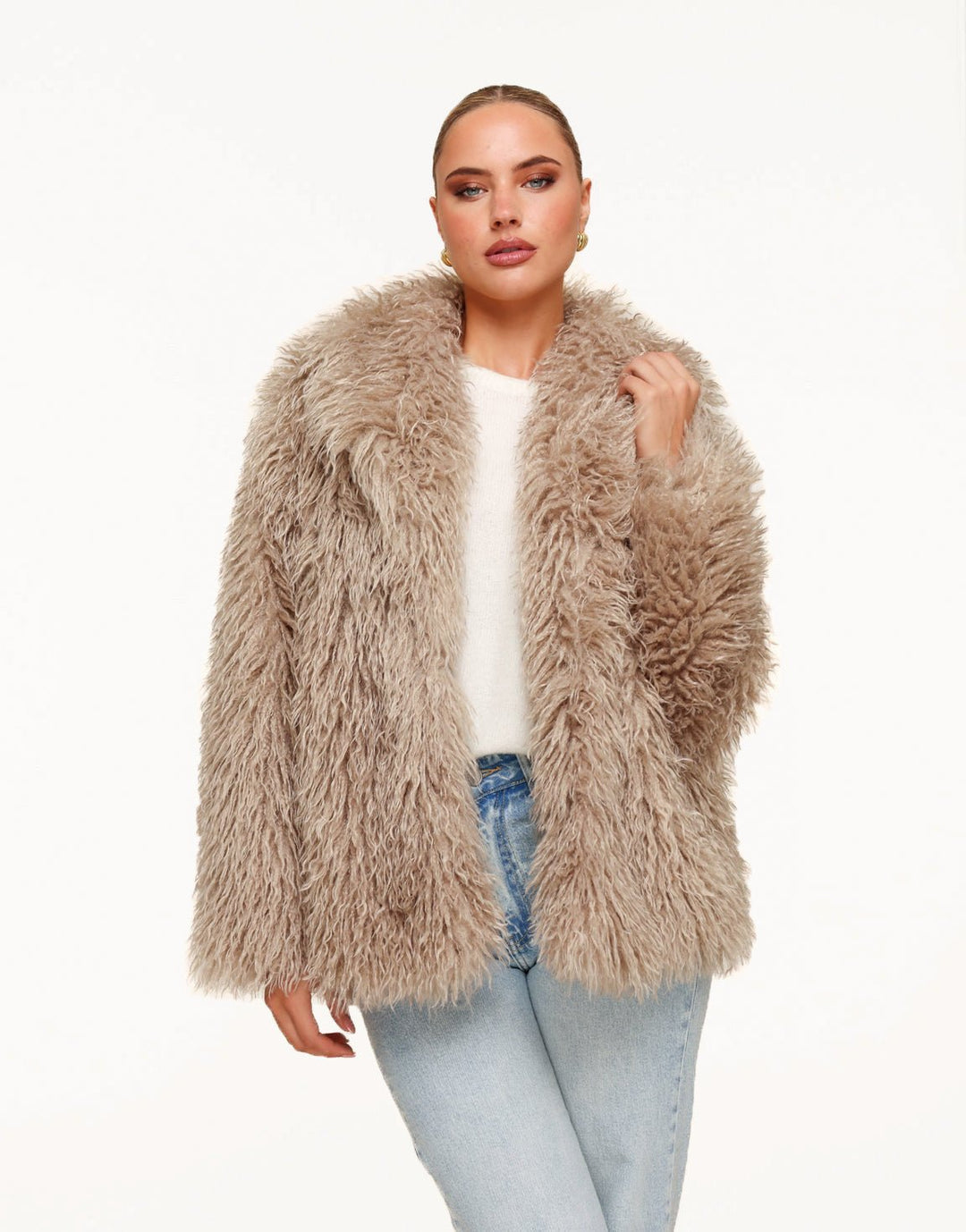 Beige Fluffy Bont - Jas