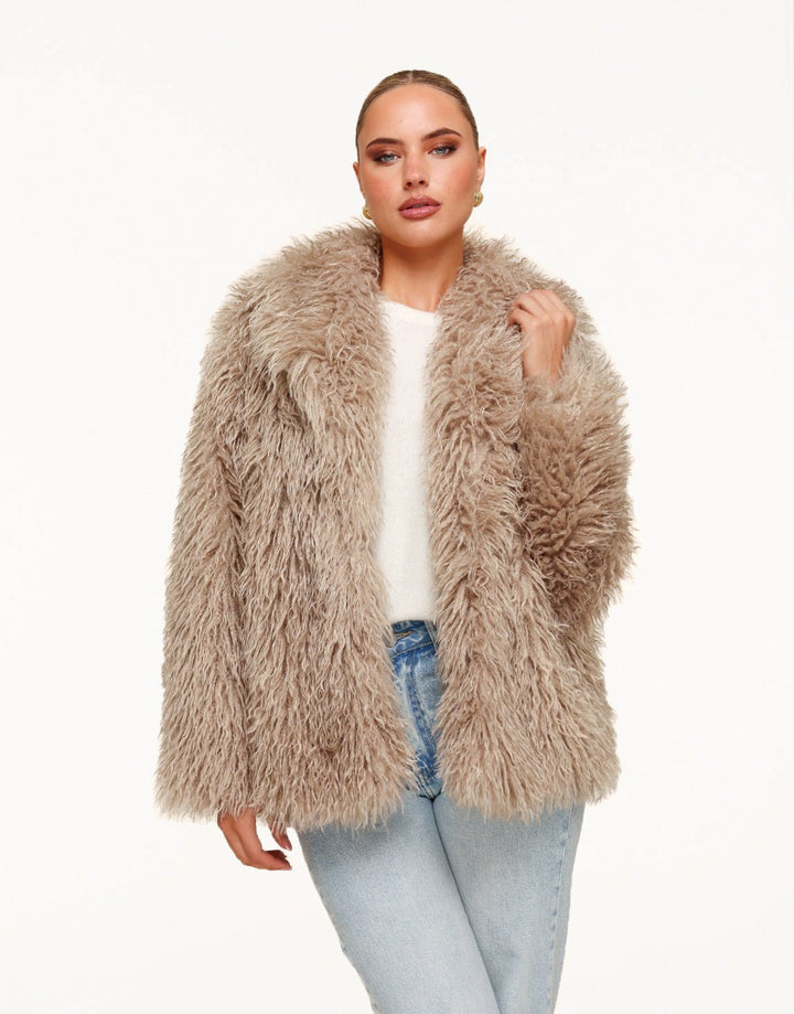 Beige Fluffy Bont - Jas