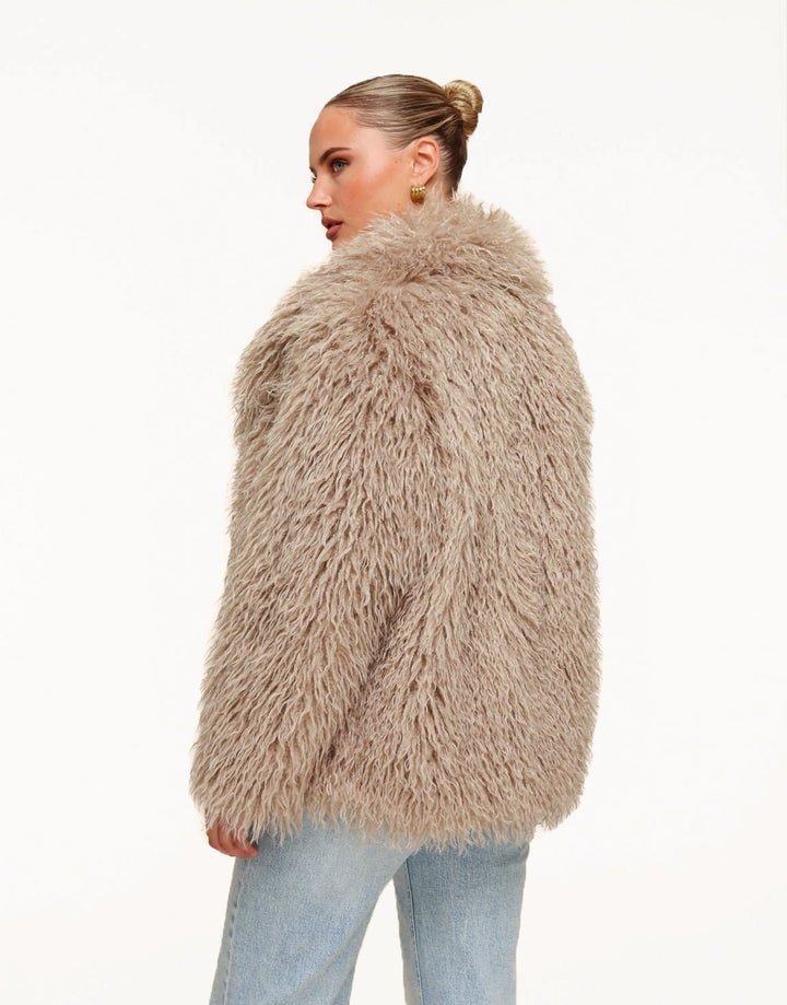 Beige Fluffy Bont - Jas