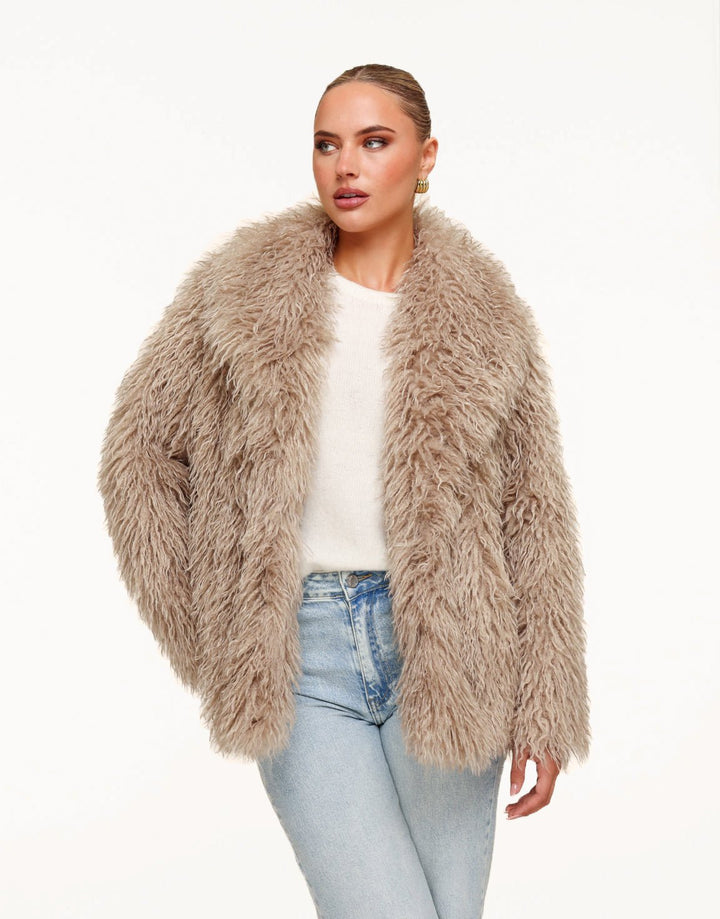 Beige Fluffy Bont - Jas