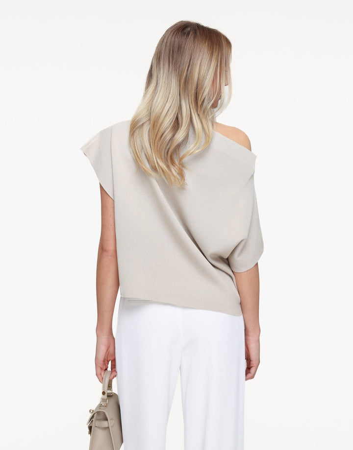 Beige Gebreide One Shoulder - Top