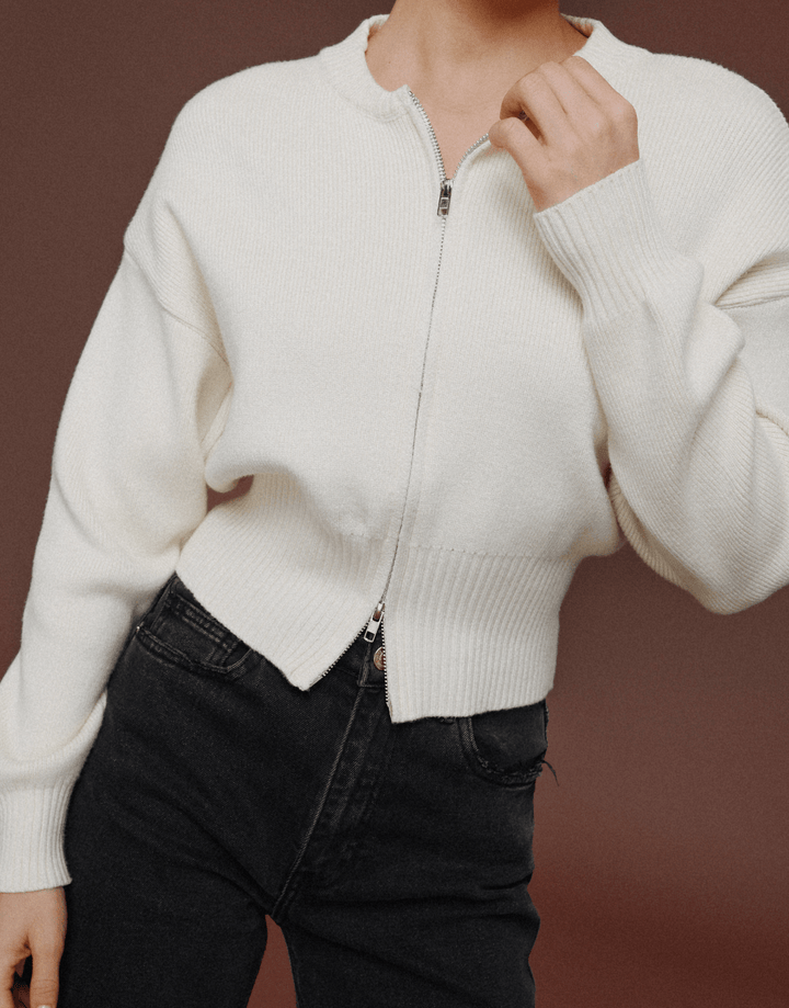 Beige Gebreide Rits - Vest