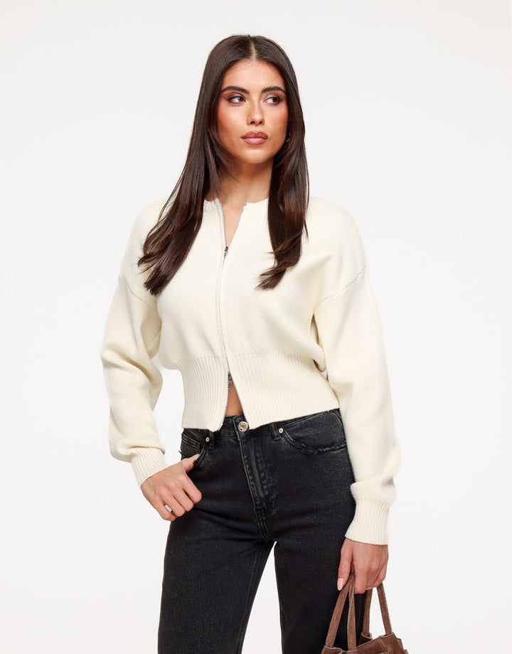 Beige Gebreide Rits - Vest