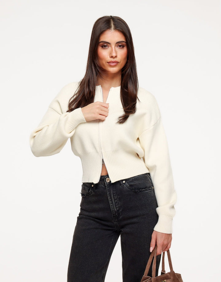 Beige Gebreide Rits - Vest