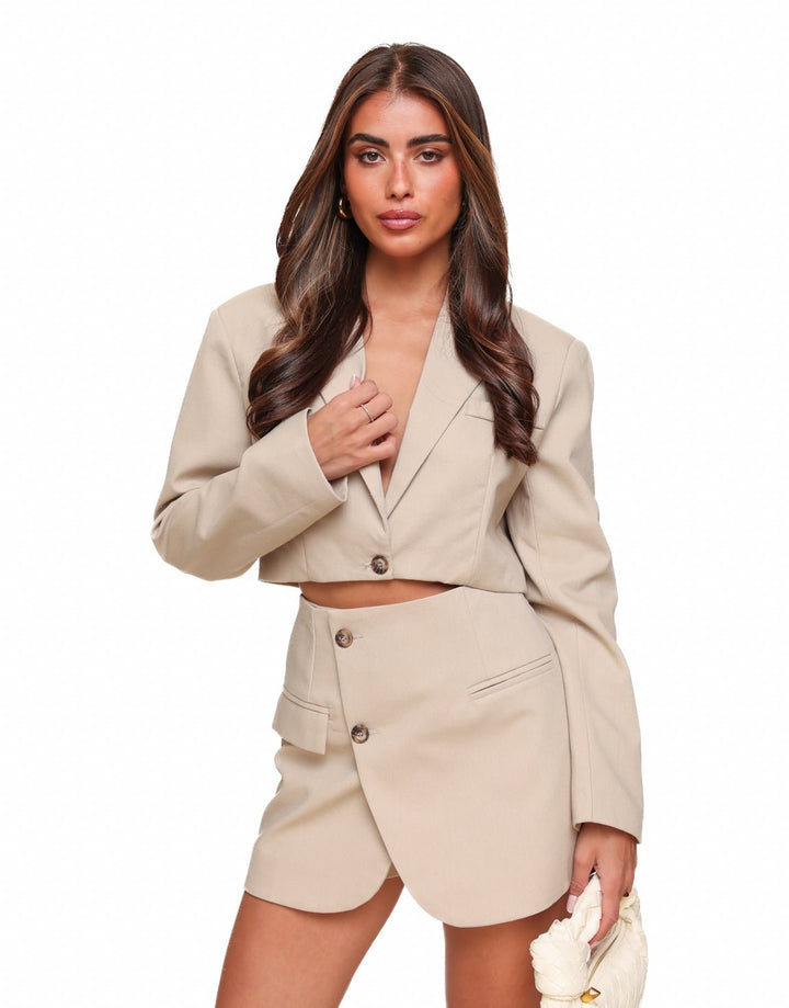 Beige Linnen Cropped LS - Blazer