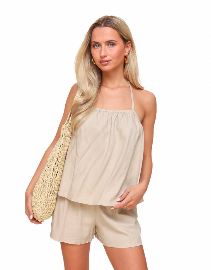 Beige Linnen Open Rug Halter - Set