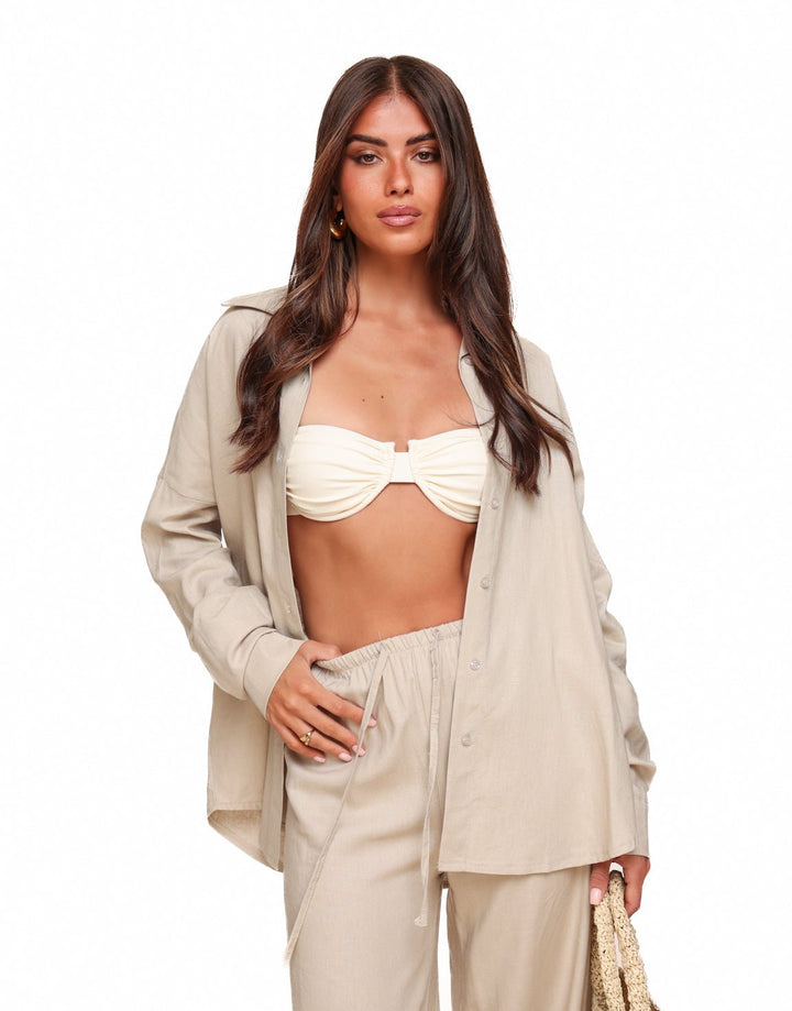 Beige Linnen Oversized - Blouse
