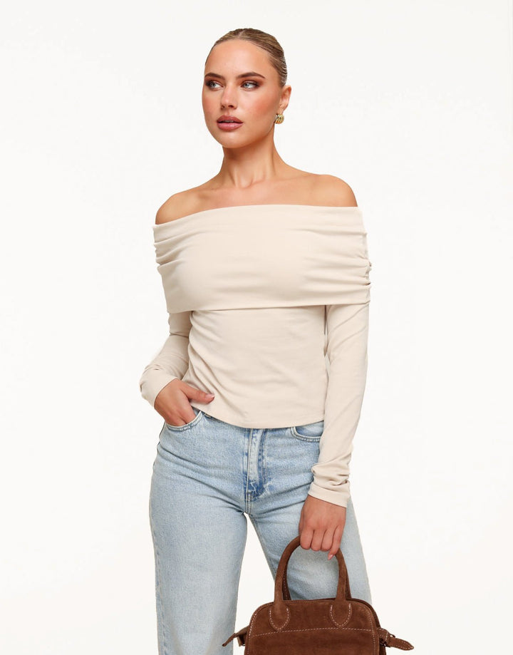 Beige Off Shoulder - Top