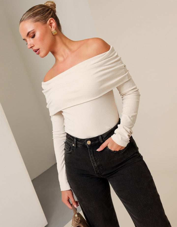 Beige Off Shoulder - Top