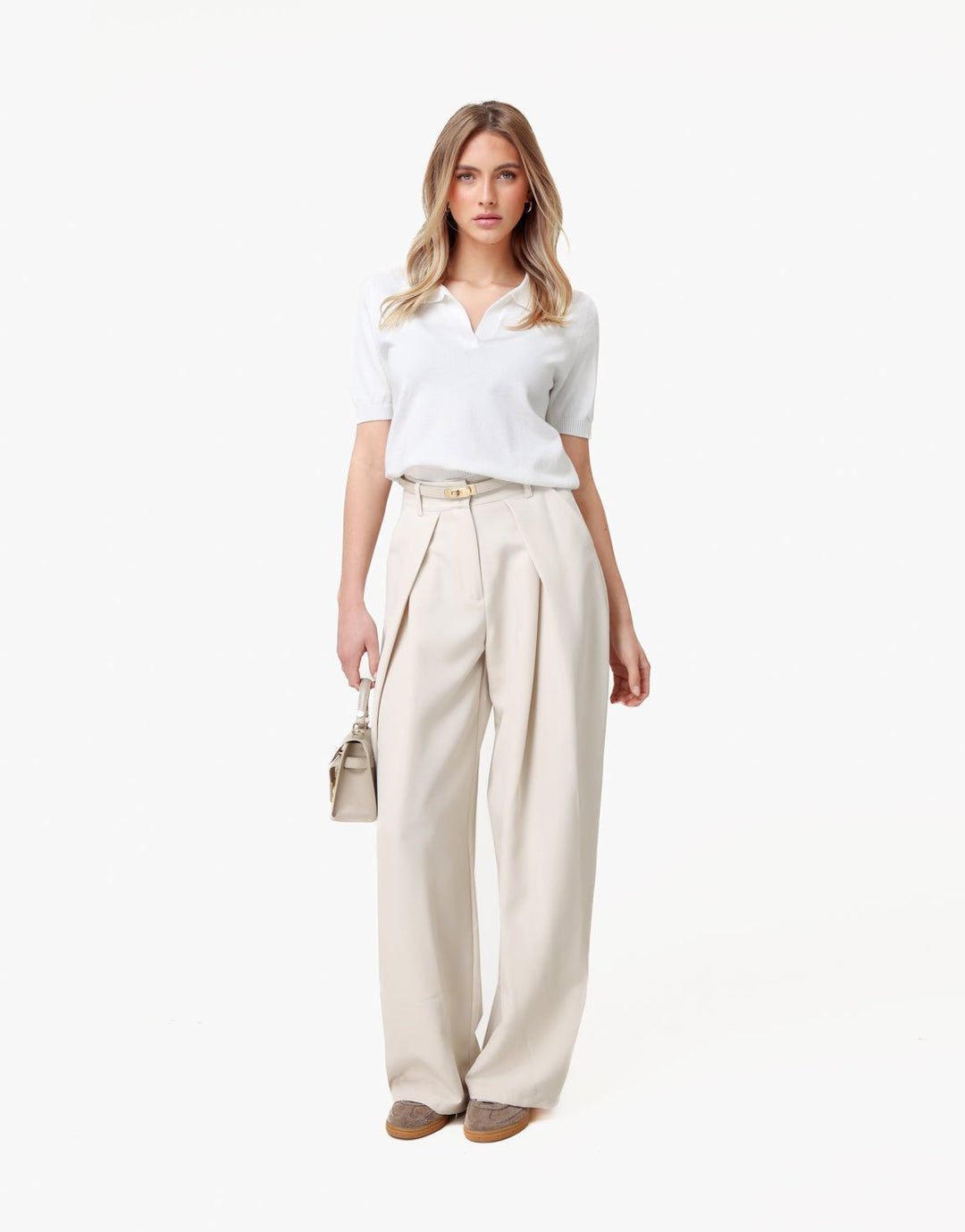 Beige Wijde Ballon Plooien - Pantalon
