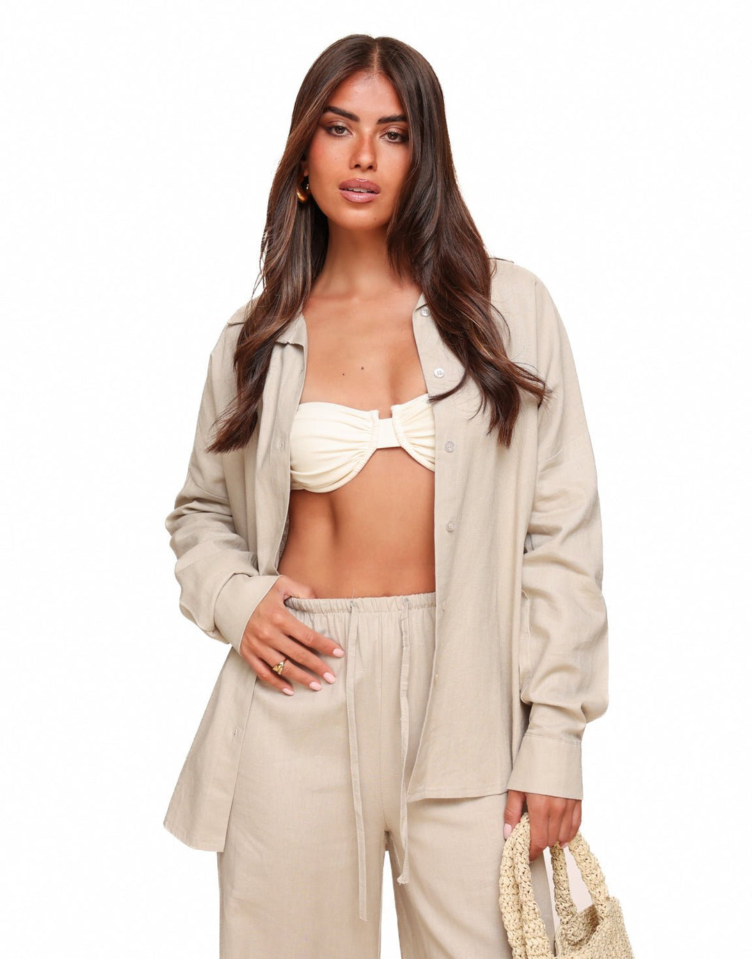 Beige Wijde Linnen Oversized - Set