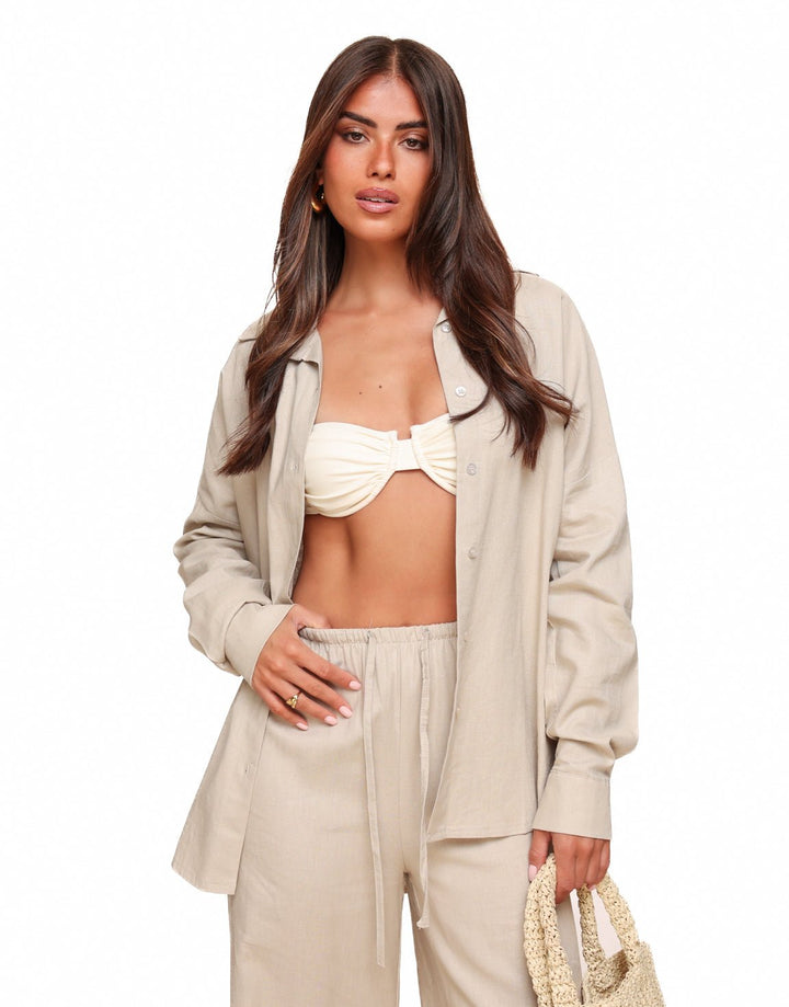 Beige Wijde Linnen Oversized - Set
