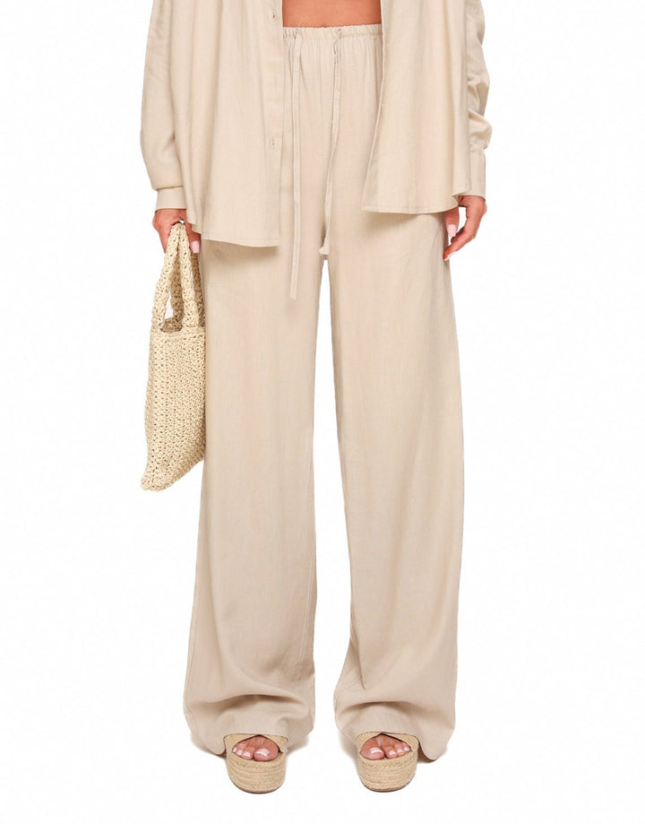 Beige Wijde Linnen Oversized - Set