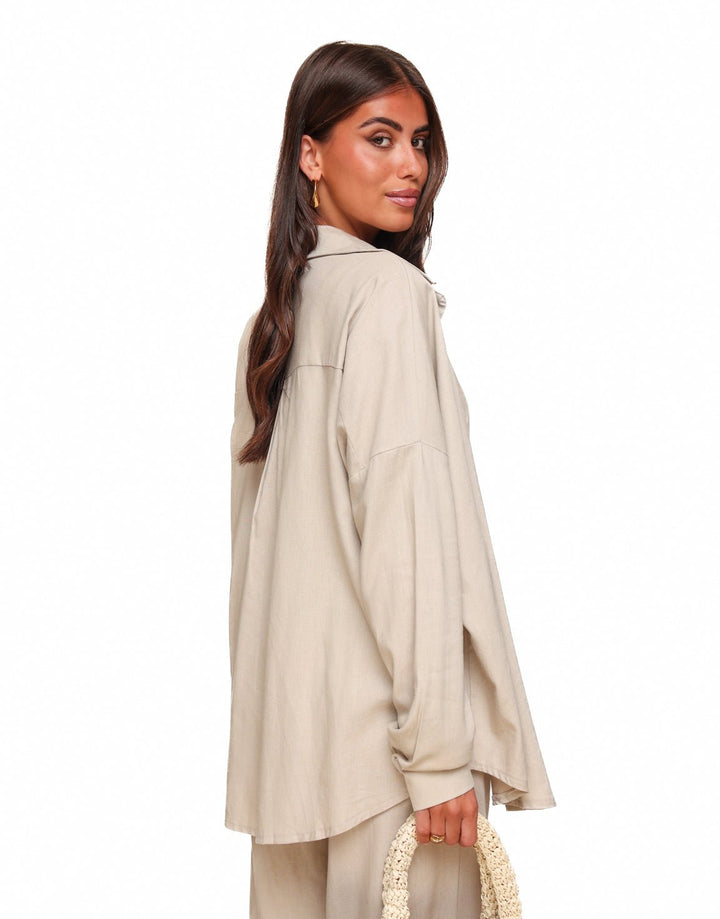 Beige Wijde Linnen Oversized - Set
