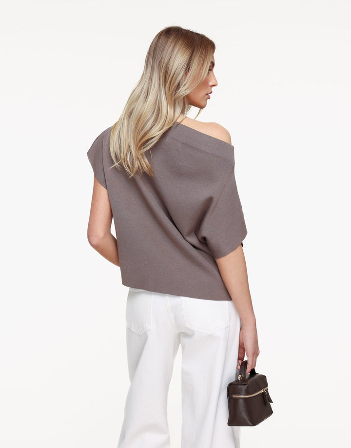 Bruine Gebreide One Shoulder - Top