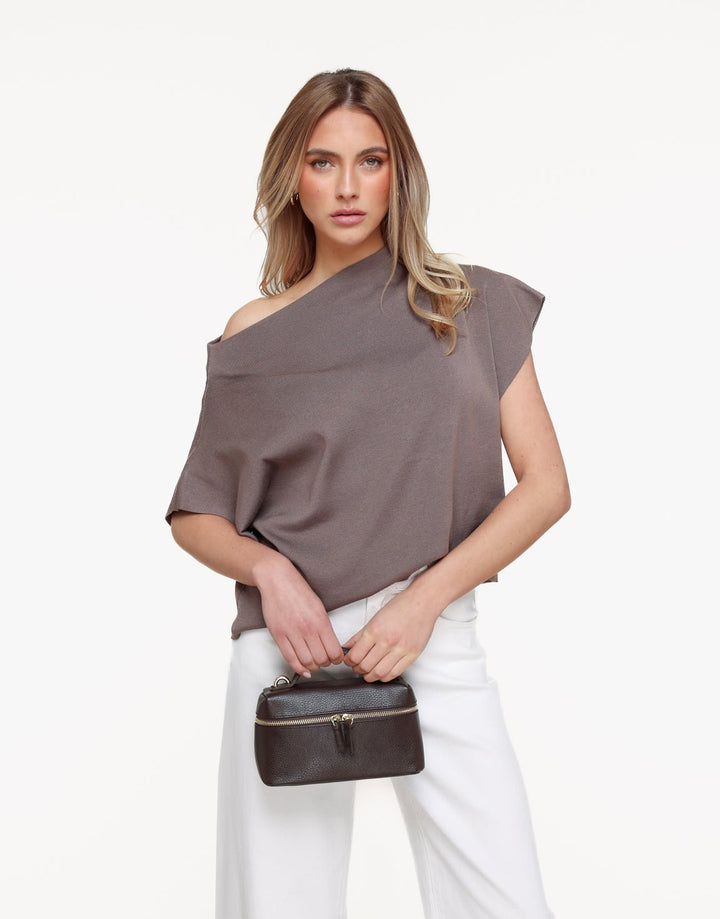 Bruine Gebreide One Shoulder - Top