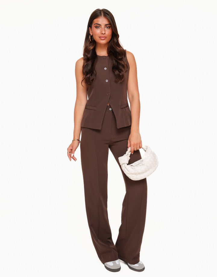 Bruine Hoge Knopen Gilet - Set
