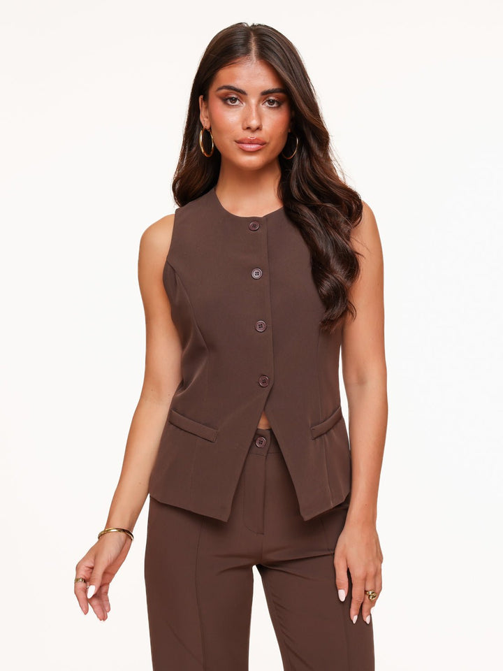 Bruine Hoge Knopen Gilet - Set