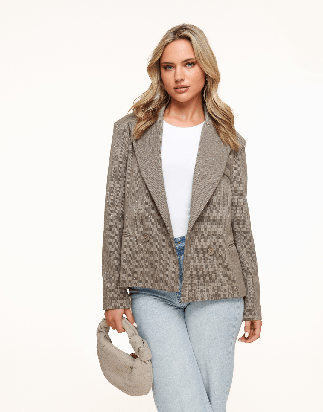 Bruine Korte Geruiten Glitter Stenen - Blazer