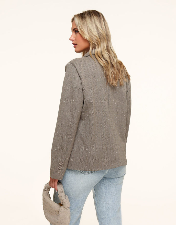 Bruine Korte Geruiten Glitter Stenen - Blazer