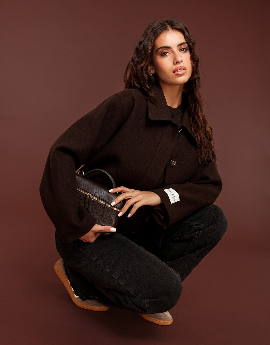 Bruine Korte Studio Coat - Jas