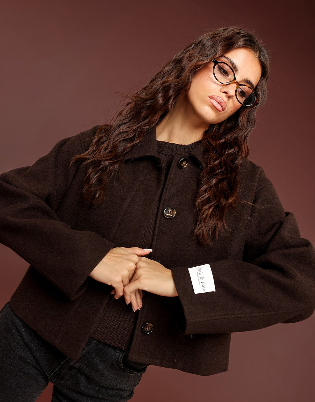 Bruine Korte Studio Coat - Jas