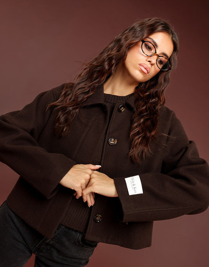 Bruine Korte Studio Coat - Jas