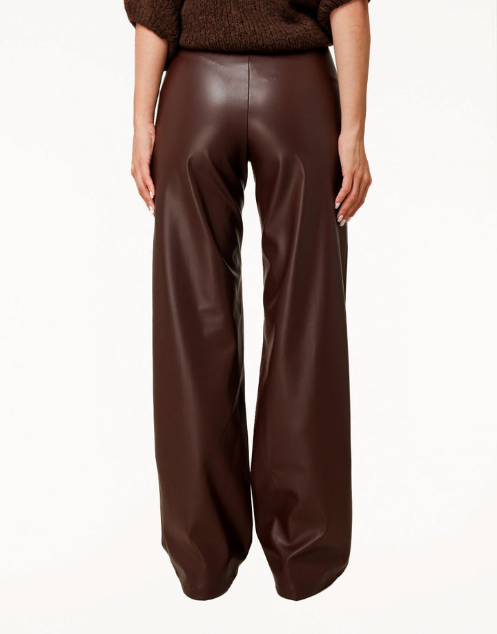Bruine PU Leren Wijde Naden - Broek