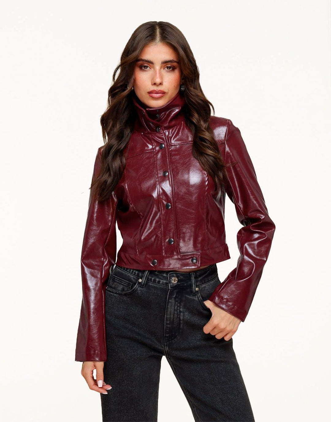 Burgundy Glanzende Getailleerde PU Leren - Set