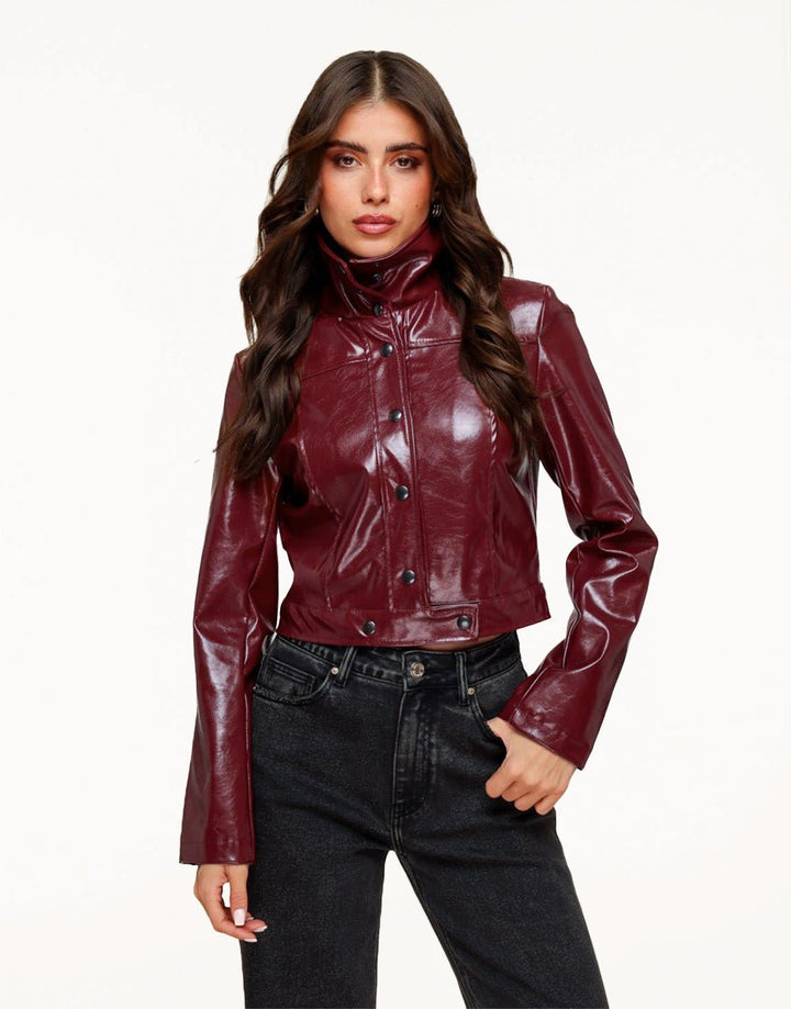 Burgundy Glanzende Getailleerde PU Leren - Set