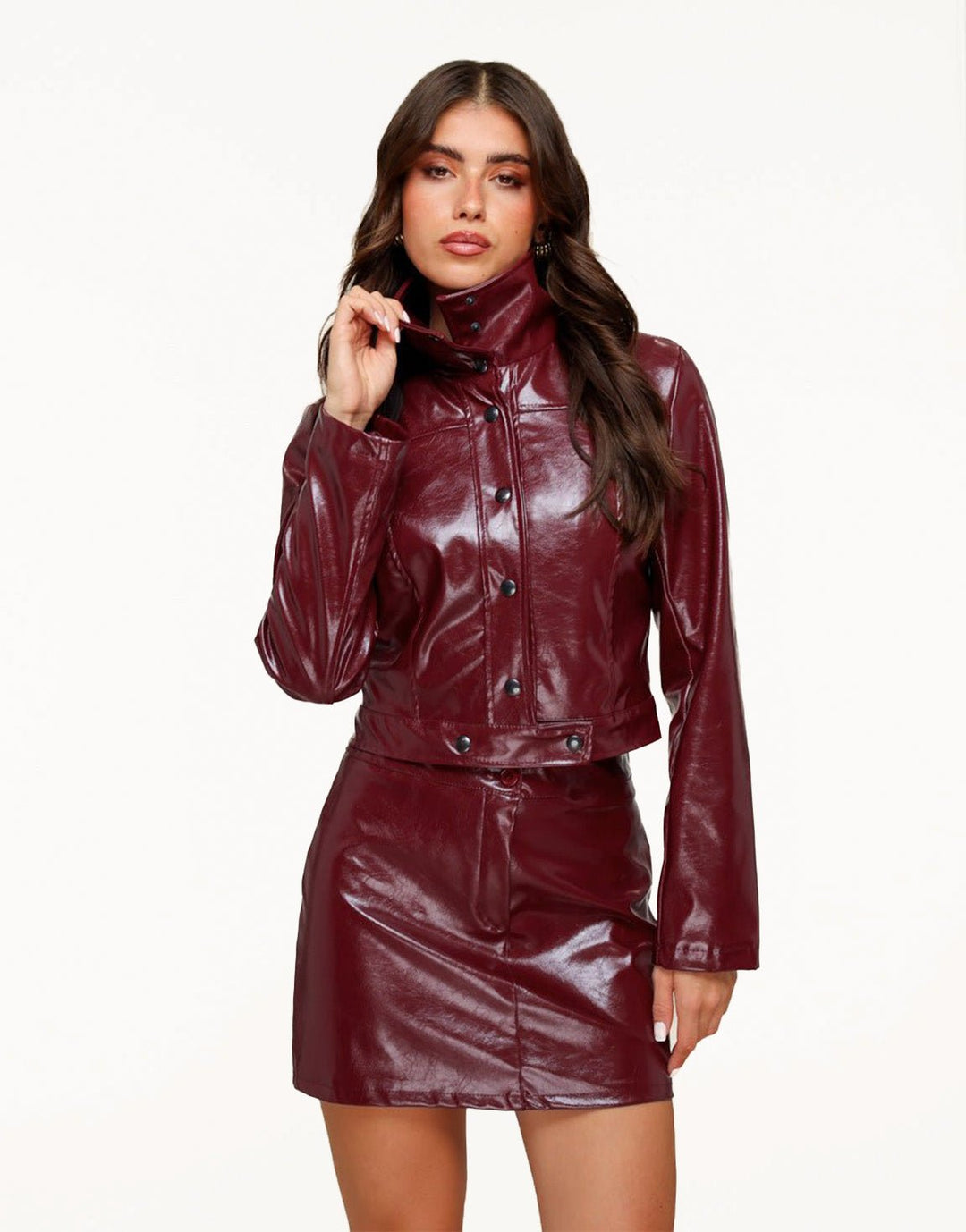 Burgundy Glanzende PU Leren - Rok