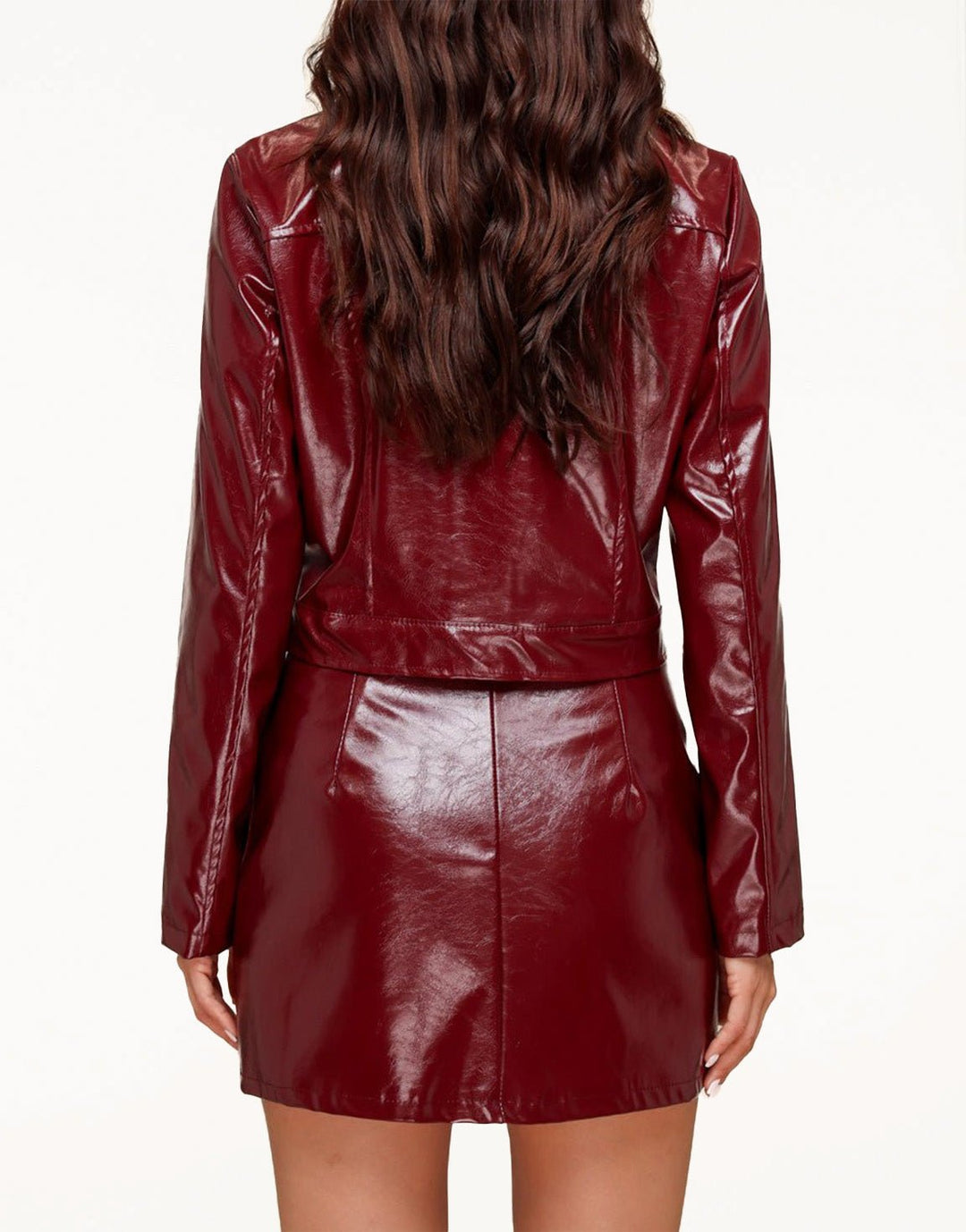 Burgundy Glanzende Getailleerde PU Leren - Set