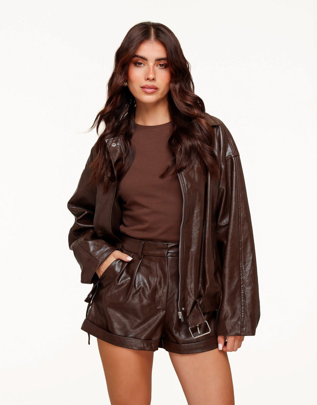 Coffee PU Leren Biker - Jas