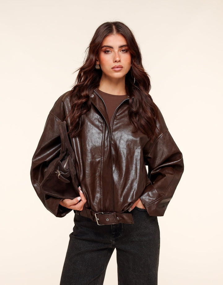 Coffee PU Leren Biker - Set