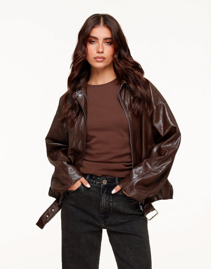 Coffee PU Leren Biker - Jas