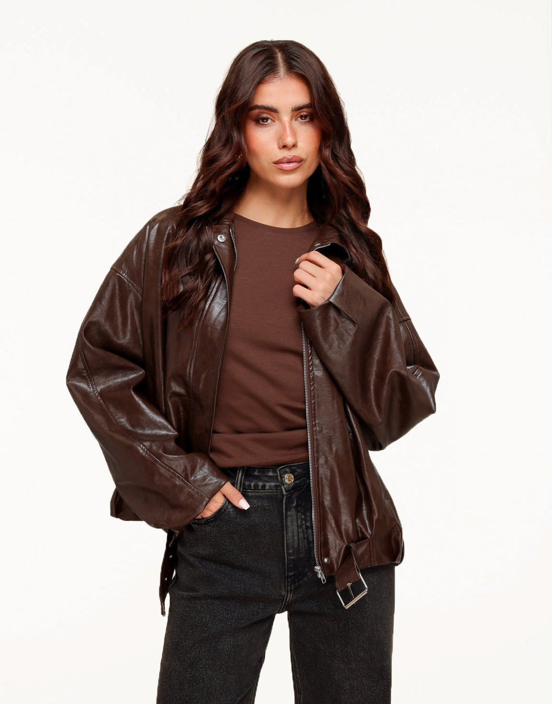 Coffee PU Leren Biker - Jas