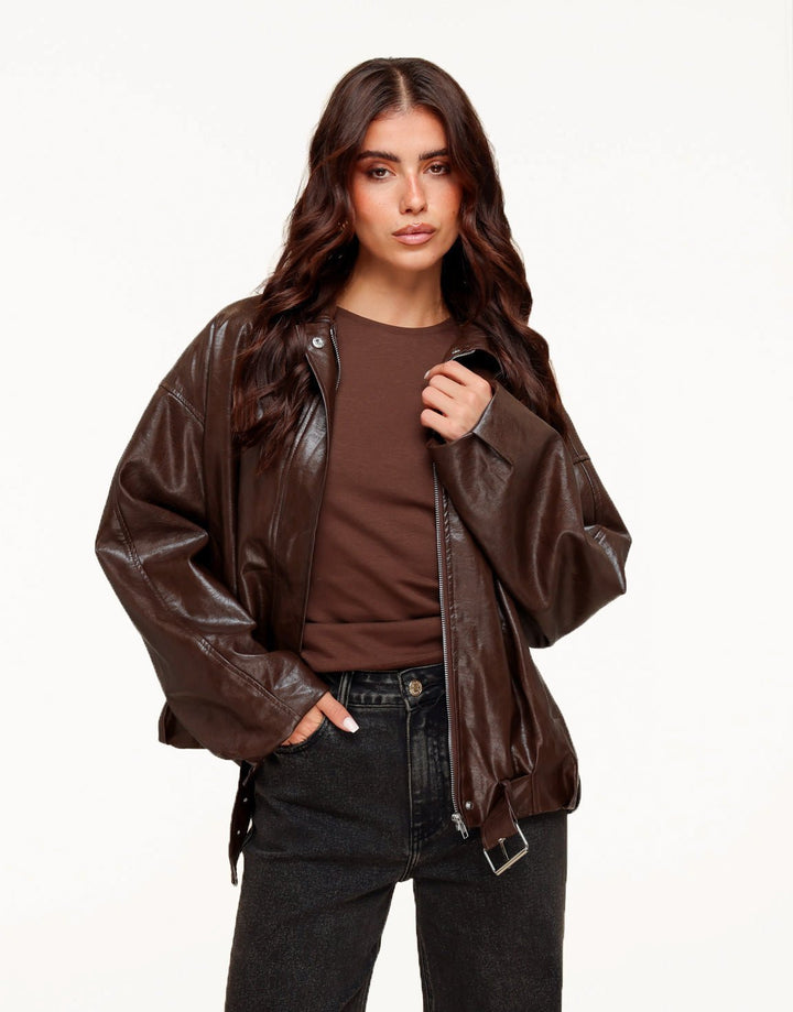 Coffee PU Leren Biker - Jas