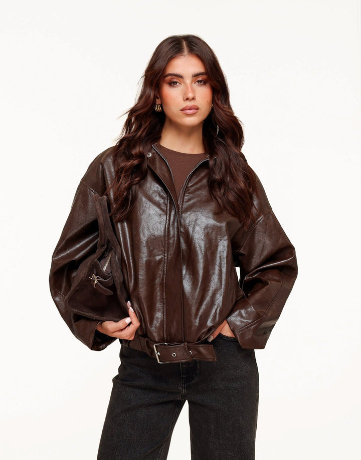 Coffee PU Leren Biker - Jas